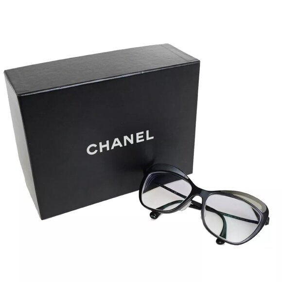 CHANEL CC Logo Glasses Eye Were Metal Plastic Black Italy 5377-A 67FA369